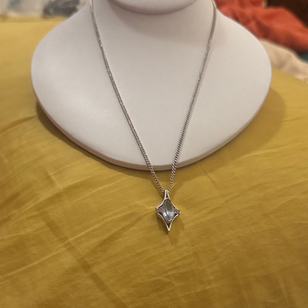 Silver-Tone Starburst Pendant Necklace - Sky-Blue Crystal From Avon